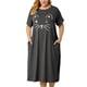 thumbnail image 1 of Women's Plus Size Nightgown Cat Print with Pocket Sleep Dress Sleepwear Dark Gray 2X, 1 of 6