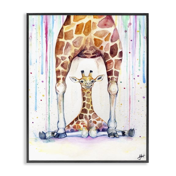 Stupell Industries Contemporary Colorful Cute Giraffe Family Animal Watercolor Black Framed Giclee Art, 11 x 14, by Marc Allante