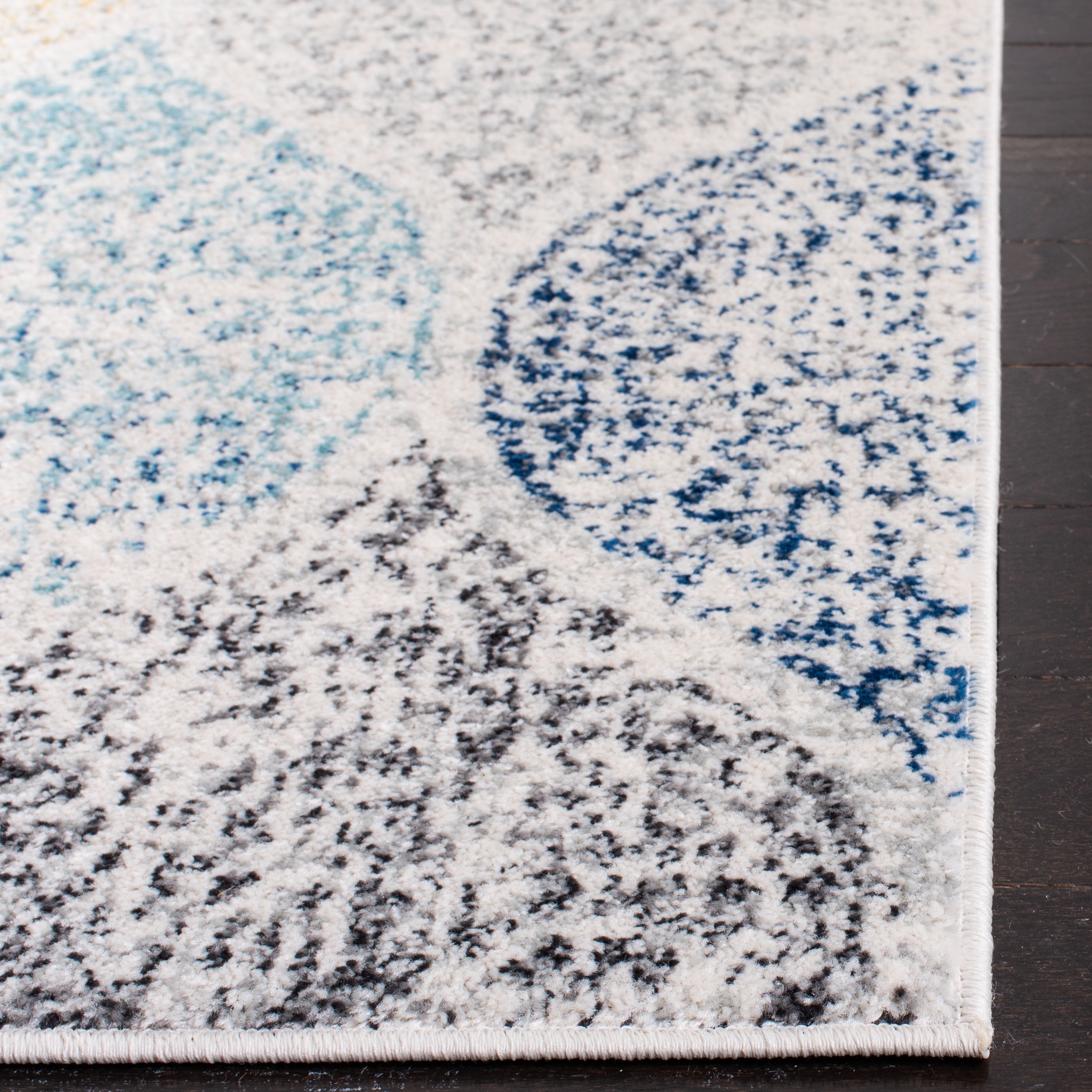 SAFAVIEH Madison Leighton Geometric Runner Rug, Ivory/Blue, 2'3" x 20'