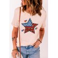 thumbnail image 2 of POGLIP T-Shirt à Manches Courtes Imprimé Drapeau Américain Léopard Rose pour Femmes, 2 of 6