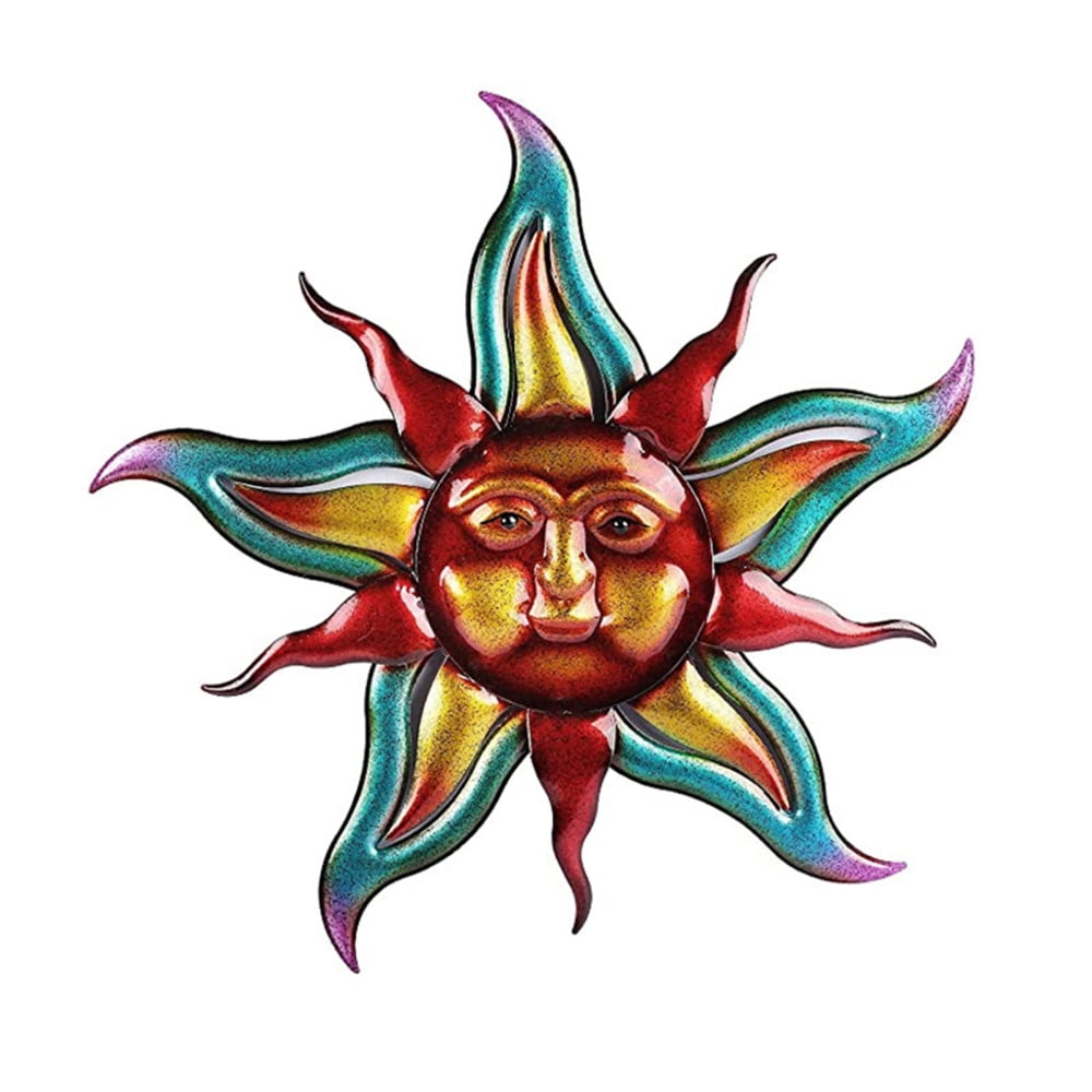 VeliToy Metal Wrought Iron Sun Wall Art Decoration HandPainted Hanging