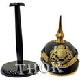 thumbnail image 2 of THOR INSTRUMENTS Leather German Pickelhaube Helmet New Gift Prussian Black Halloween Helmet (Stand is Included), 2 of 3