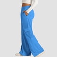 thumbnail image 4 of Womens Wide Leg Cargo Trousers Adjustable Drawstring Waist Sweatpants Loose Fit Casual Baggy Pants with Flap Pockets, 4 of 13