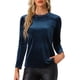thumbnail image 1 of Blusa de terciopelo elástica de manga larga y cuello redondo casual para mujeres Inspire Chic XL azul oscuro, 1 of 6