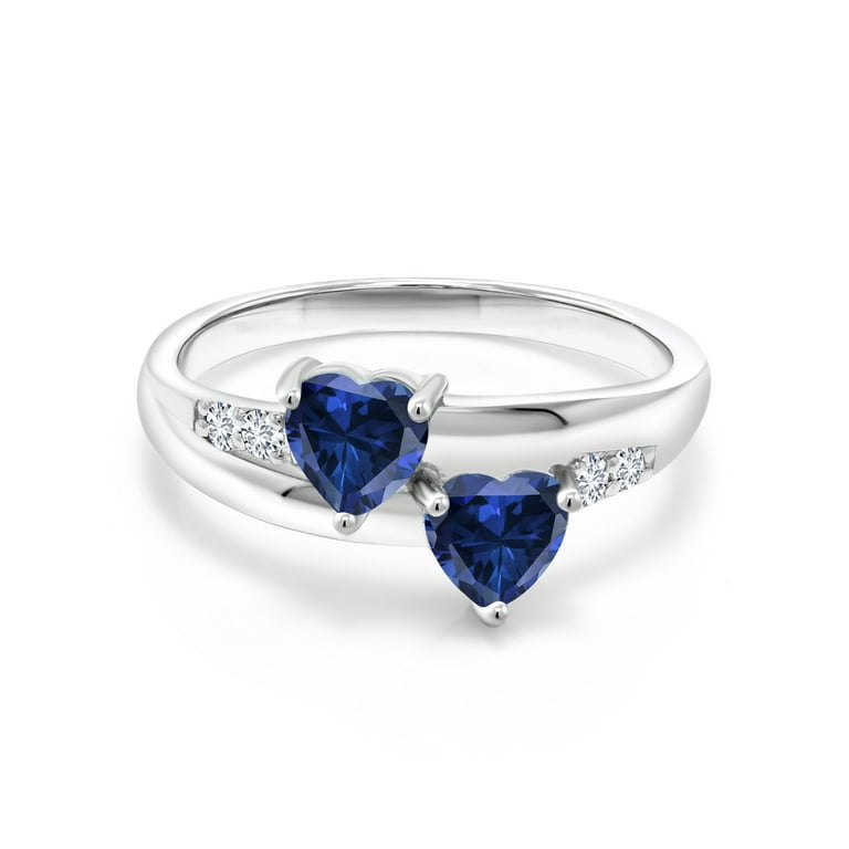 Gem Stone King 925 Sterling Silver Blue Created Sapphire and White
