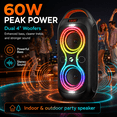 thumbnail image 3 of Wireless Bluetooth Speaker, 60W Loud Party Speaker with Beat Sync Lights, TWS Stereo, 4400mAh Power Bank, FM, AUX, TF, USB, Portable Handle Speaker for Outdoor Camping Beach Garage Home Party, 3 of 9