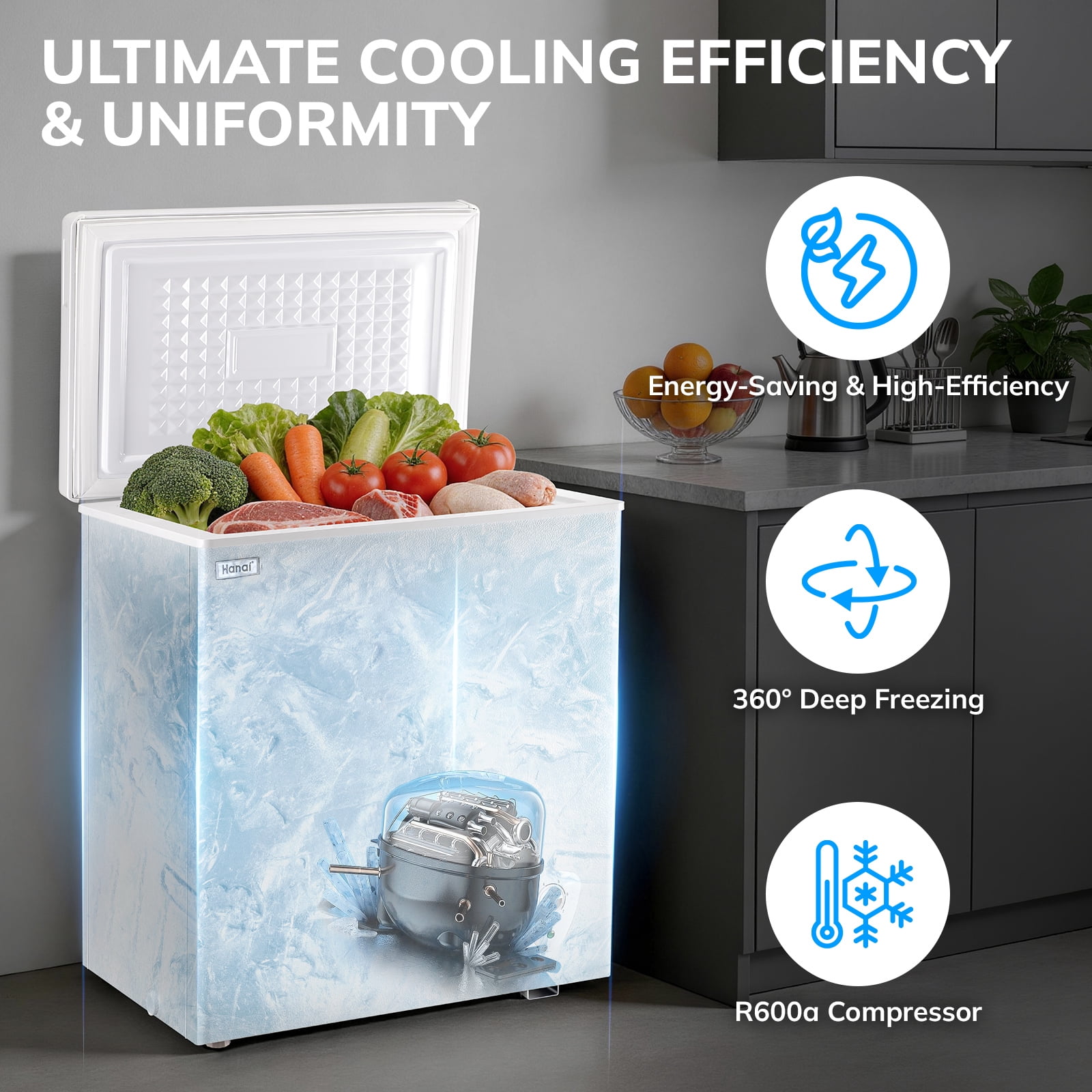 WANAI 5.0 Cu.ft Chest Freezer - Compact Deep Freezer with Top Open Door and Removable Storage Basket for Office Dorm or Apartment,White