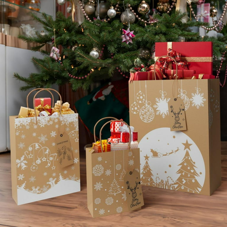 Presence 24PCS Christmas Paper Bags with Handles Eco friendly Christmas Kraft Paper Bags with 3 Sizes Include Gift Tags Hemp Ropes Gift Bags Bulk Christmas Bags for Gifts Giveaways Party Favors Walmar...