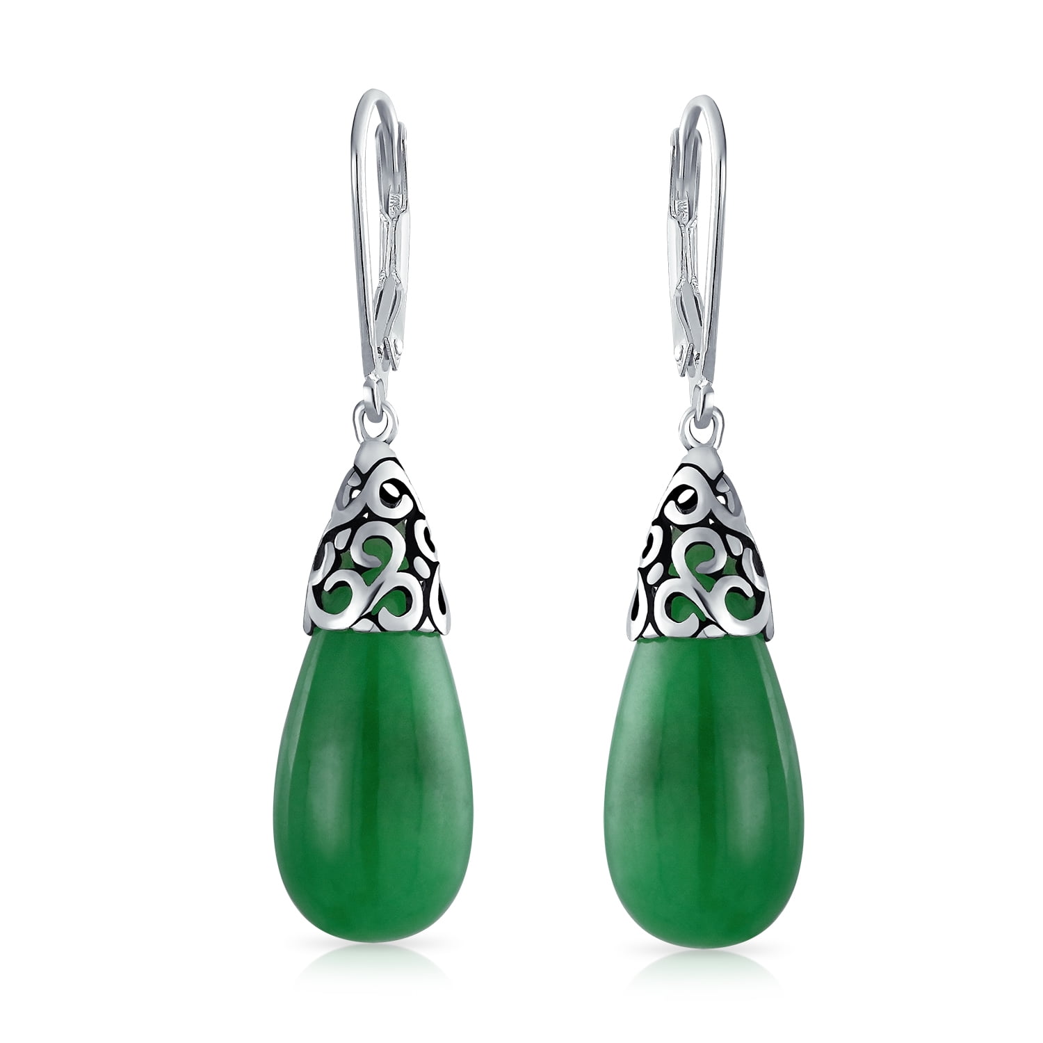 Green New Jade Semi Precious Stone Lever Back Earrings 