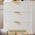 thumbnail image 6 of Fluted 3 Drawer Dresser, Stylish Bedroom Nightstand with Deep Storage Drawers and Wide Surface, Multi-Functional Wooden Organizer for Living Room, Hallway, and Kids Room, 6 of 9