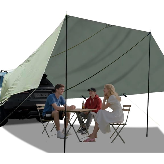 Waterproof Car Awning for SUV, UV-Resistant Truck Canopy with 3 Poles, Large Tailgate Car Camping Awning Universal Suitable for Most SUVs, Trucks, Van(Green)