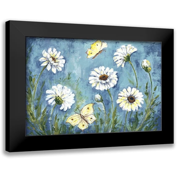 Tre Sorelle Studios 14x11 Black Modern Framed Museum Art Print Titled - Daisies and Butterfly Meadow