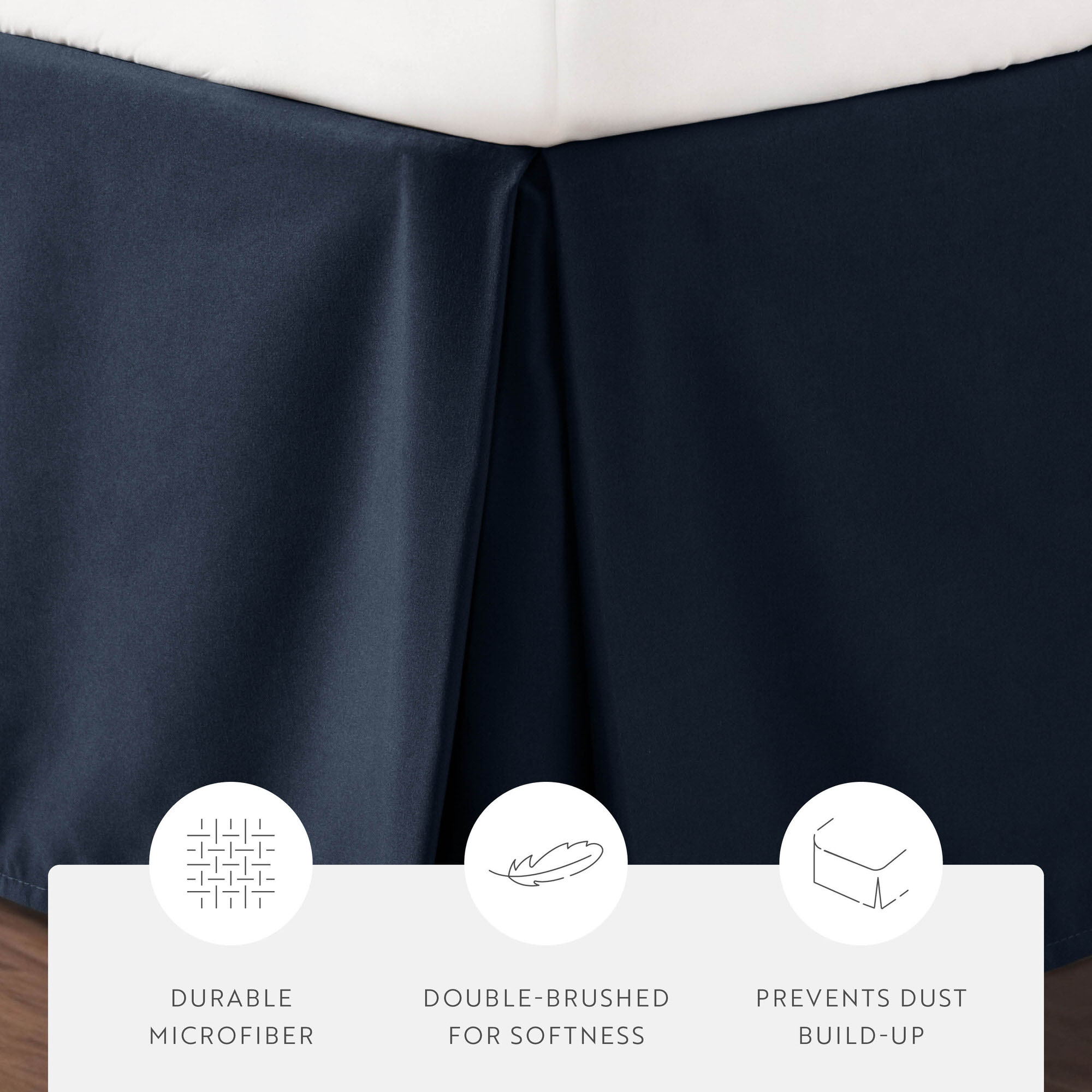 Noble Linens Navy Pleated Dust Ruffle Bed Skirt, Twin-XL