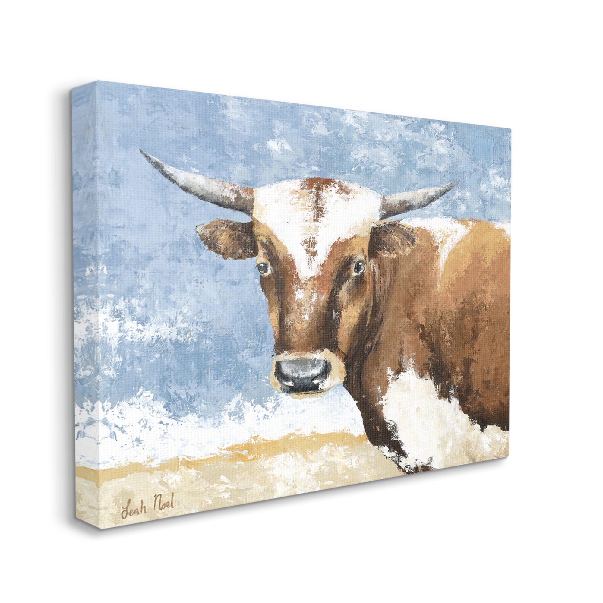 Stupell Industries Abstract Cow Calf Animals & Insects Painting Gallery Wrapped Canvas Art Print Wall Art, 20 x 16