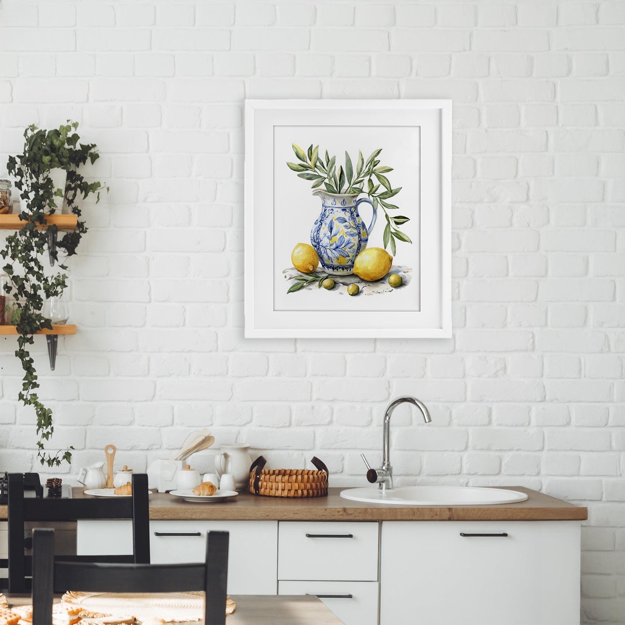 Stupell Industries Lemon & Olive Branch Still Life White Framed Print Under Glass, design by LSR Design Studio