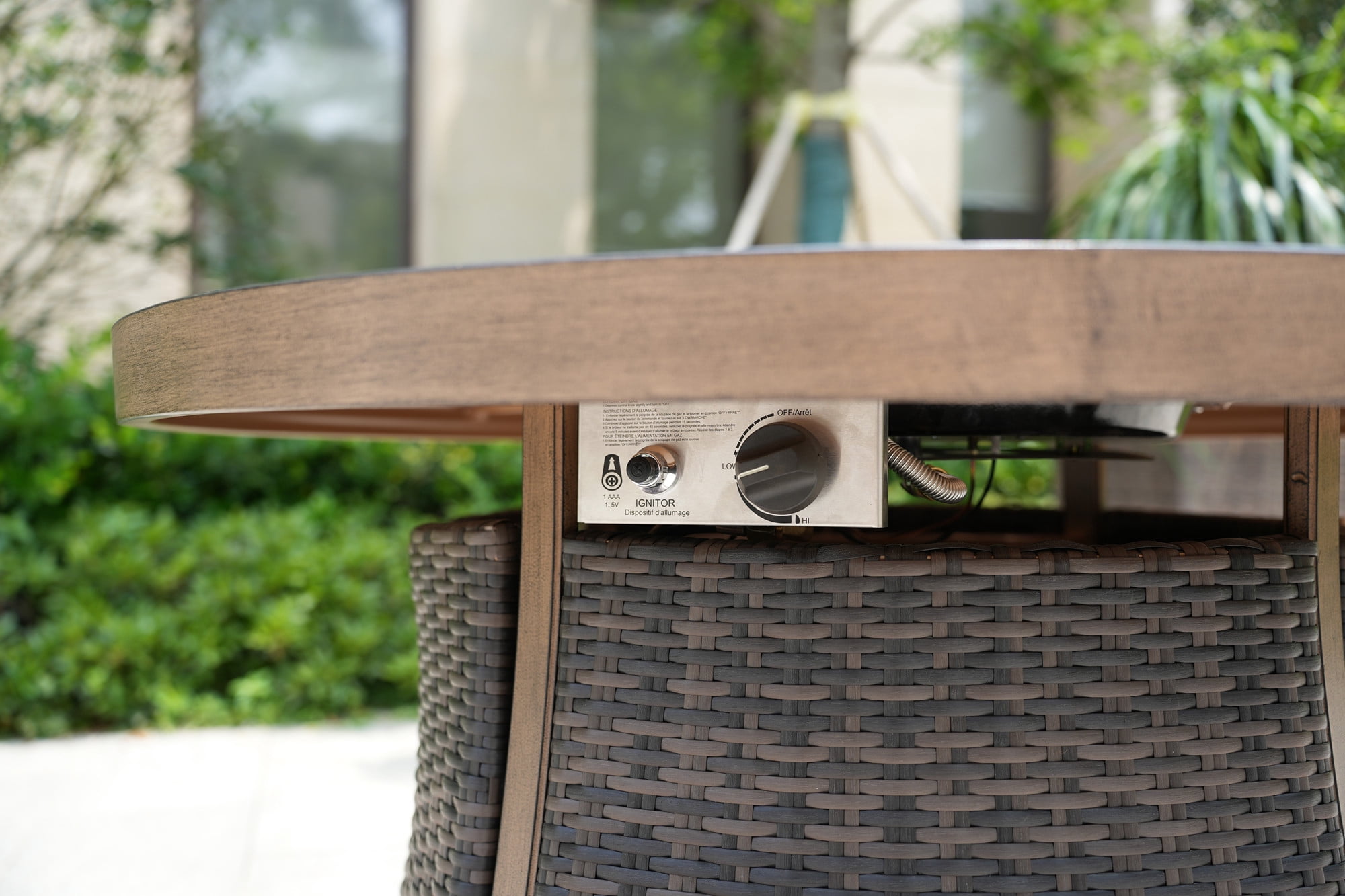 42" Outdoor Wicker Round Propane Gas Fire Pit Table, Brown Dining Table