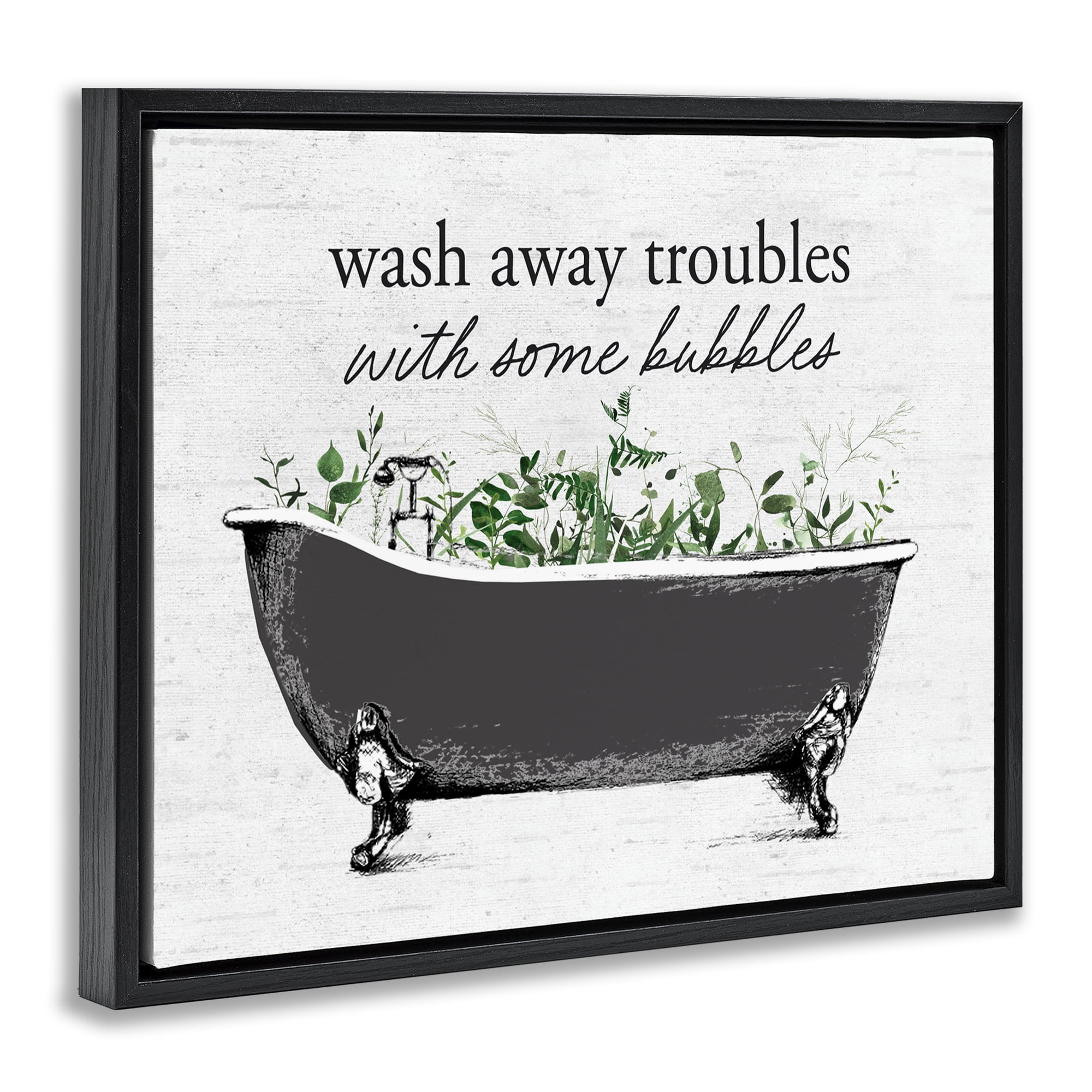 Comforting Bubble Bath Quote Black Framed Floater Canvas Wall Art, design by Lettered and Lined