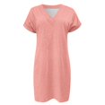 thumbnail image 5 of Women's Nightgowns & Sleepshirts Solid Color V Neck Loose Short Sleeved Casual Sleep Dress Sleepwear Pink M, 5 of 5