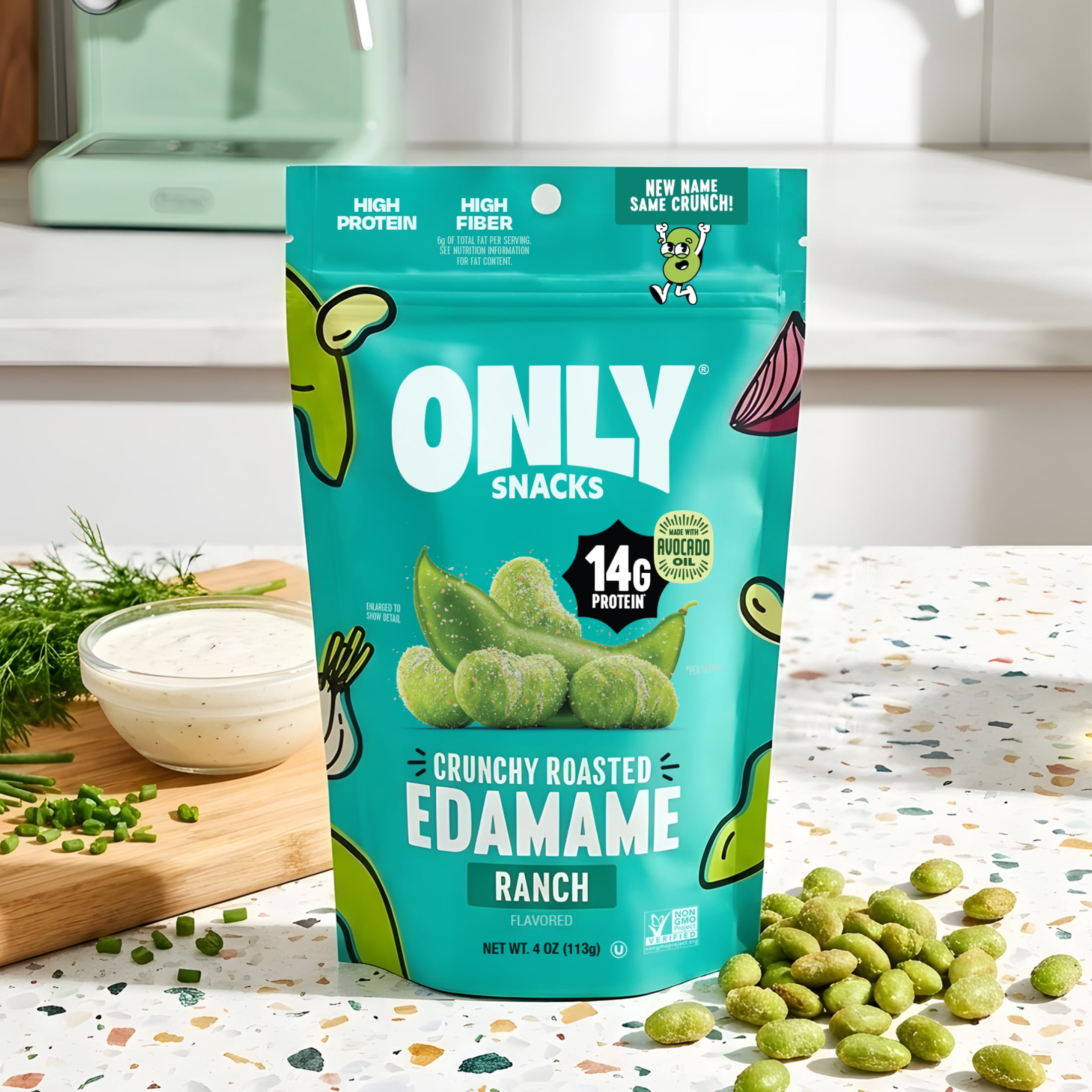 The Only Bean Crunchy Roasted Edamame Bean Snack, Ranch, 4 oz Bag
