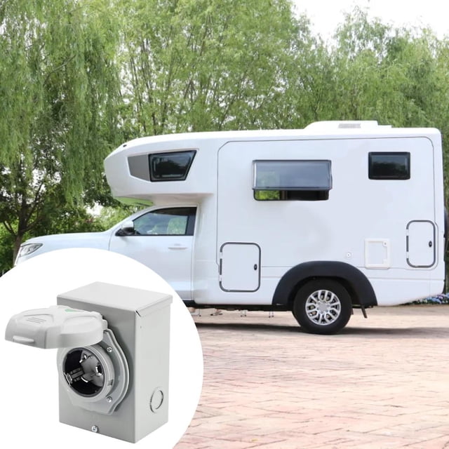 Generador de coche con enchufe eléctrico resistente a y caja de corriente de 125 V RV - 50 amperios NEMA 50 amperios NEMA DYNWAVEMX Panel de toma de corriente