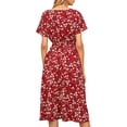 thumbnail image 3 of Enjiwell Women's Floral Print Bohemian V Neck Short Sleeve Chiffon Midi Dress, 3 of 3