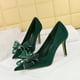 thumbnail image 5 of Zapatos de tacón alto sexis y delgados para mujer, de lujo, de gamuza, con boca poco profunda, puntiagudos, con encaje y lazo de diamantes, para banquetes, 5 of 5