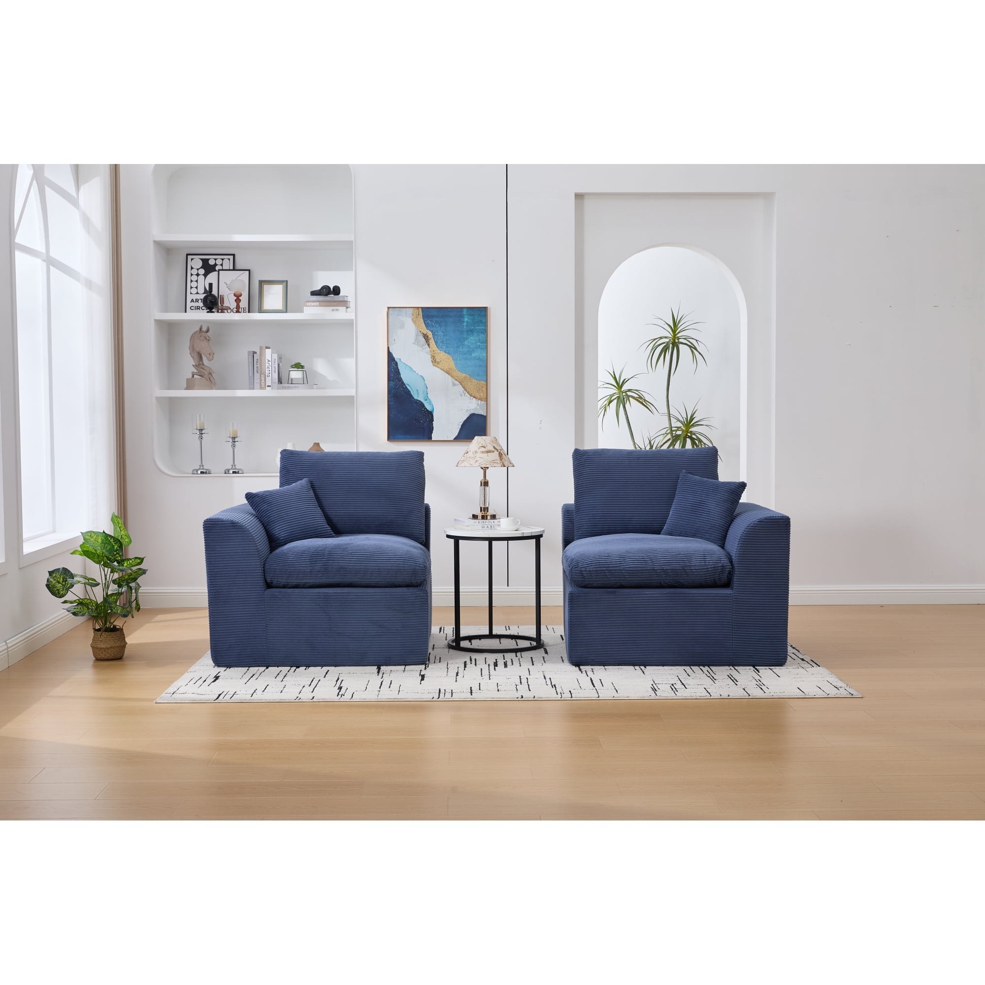 Leumius 80" Cloud Couch,Modern 2 Seater Sofa with Pillow,Upholstered Corduroy Fabric Modern Loveseat for Living Room Bedroom Apartments Dorms,No Assembly Required,Navy Blue
