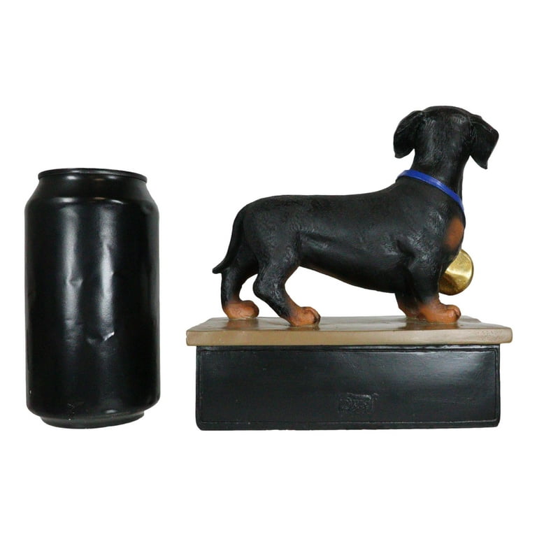 Award Trophy Dachshund Puppy Dog With Gold Medal Standing On Stage
