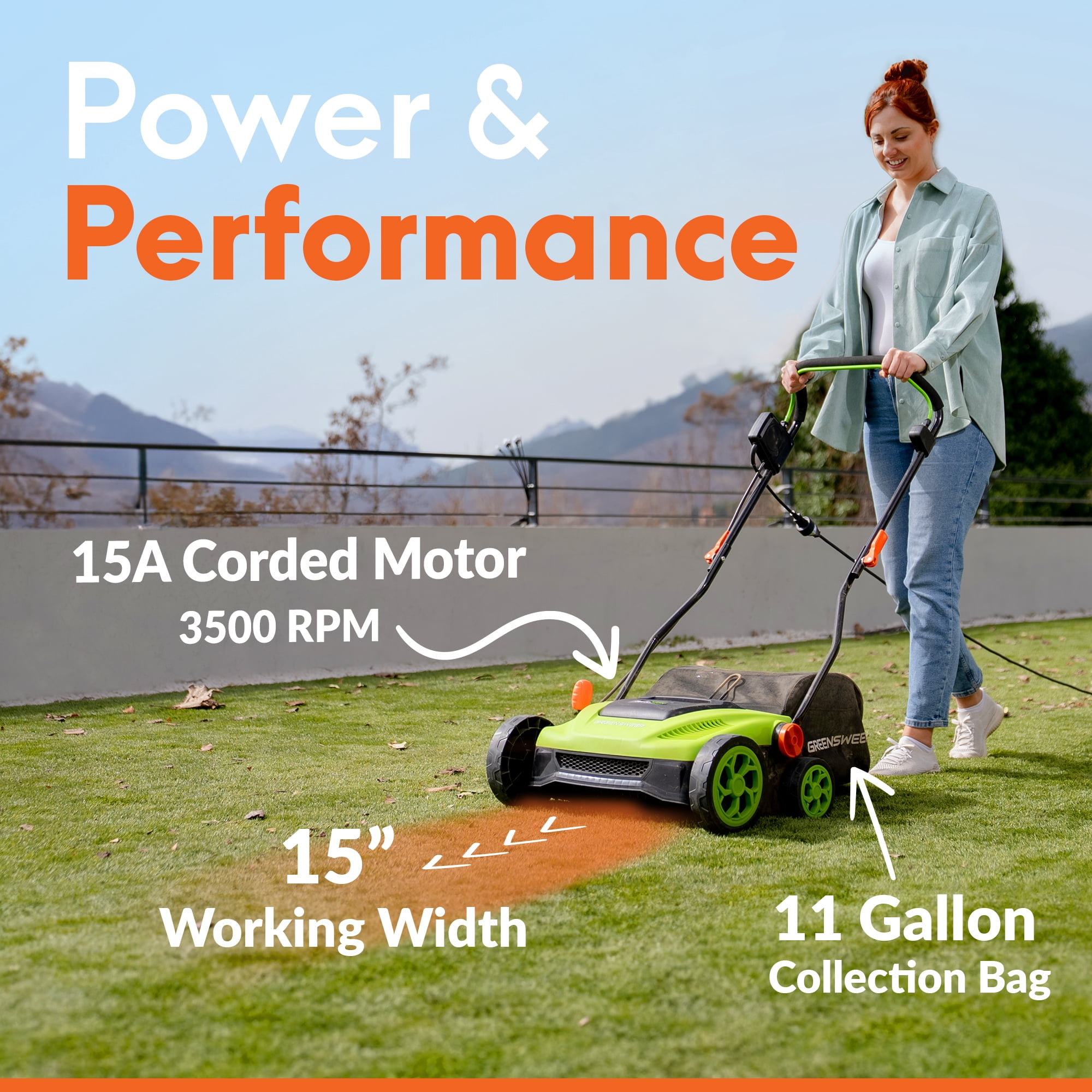 GreenSweep TurfoMax Artificial Grass Sweeper – Electric Turf Cleaner with Collection Bag & Adjustable Height Settings