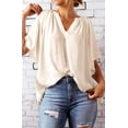 thumbnail image 4 of Womens Tops Dressy Casual 2025 Spring Summer V Neck Short Sleeve Shirts Business Casual Chiffon Blouses Beige M, 4 of 7