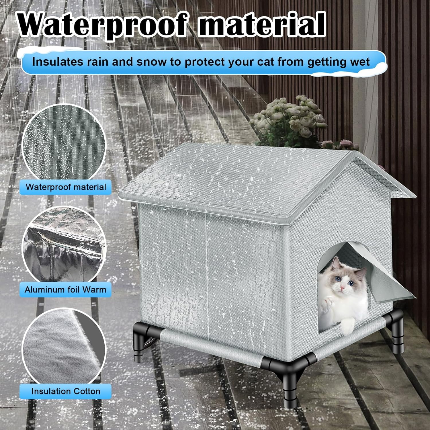 XZKING Insulated Heated Cat House for Outside Winter, Outdoor Indoor Cat Shelter with Heater Pad , Kitty Weatherproof Cat House, Insulated Cat House