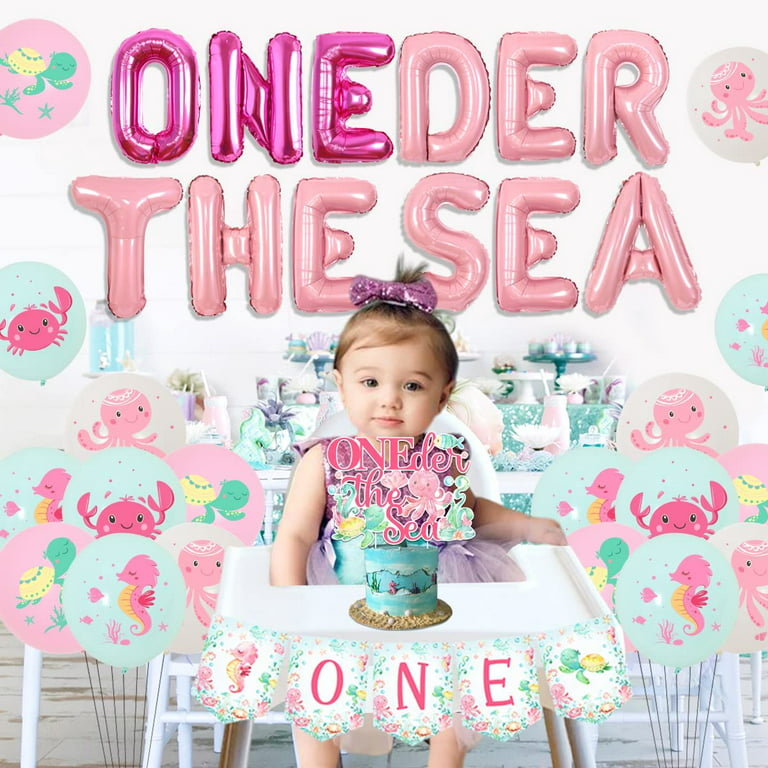 Under The Sea First Birthday Decorations for Girls Ocean Themed 1st Birthday Party Decorations Oneder The Sea Balloons Newborn to 12 Months Photo