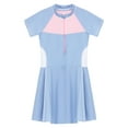 thumbnail image 3 of iEFiEL Girls One-piece Swimsuit Color Block Patchwork Swim Dress Bathing Suit Half Zip Rash Guard Swimwear Light Blue 13-14, 3 of 7
