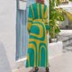 thumbnail image 2 of Vestido largo de verano para mujer con estampado abstracto moderno de mediados de siglo en turquesa, verde azulado y mostaza de estilo retro de Palm Springs, 2 of 4