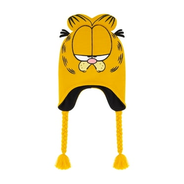 Garfield Beanie Hat, Peruvian Winter Knit Cap with 3D Cat Ears and Tassels, Orange, One Size