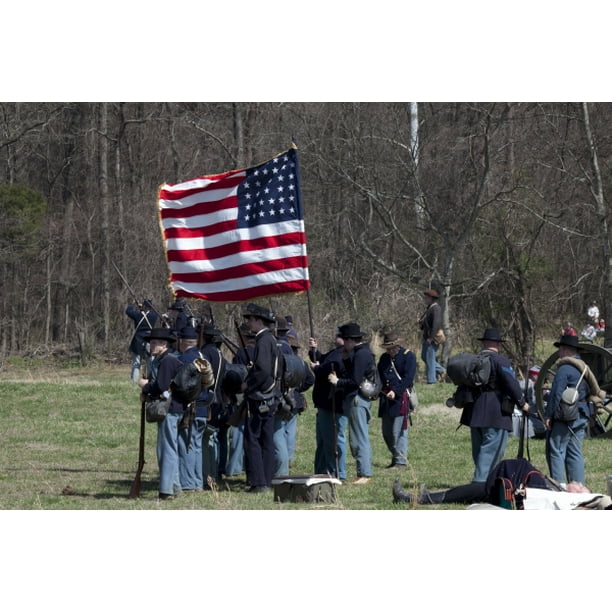 Print Reenactment Of Civil War Siege Of April 1862, Bridgeport