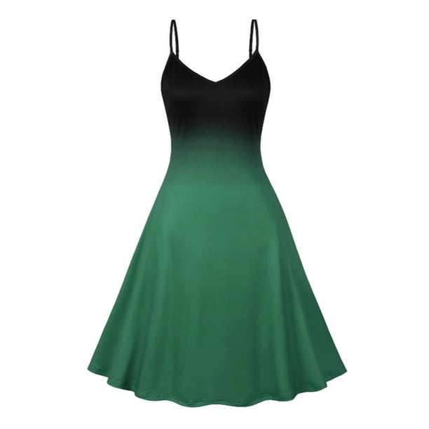 WILLBEST Vestidos Casuales para Mujer Verano Vestido Casual sin Mangas con Degradado y Tirantes para Fiesta, Atuendo Básico de Primavera y Verano con Collar Mediana