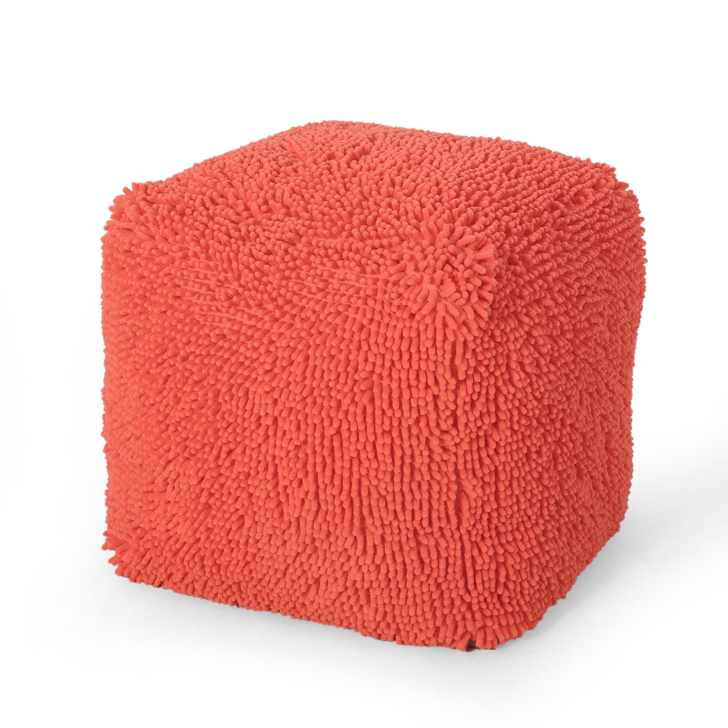 Noble House Cube Solid Plush Fabric Poufs, Orange