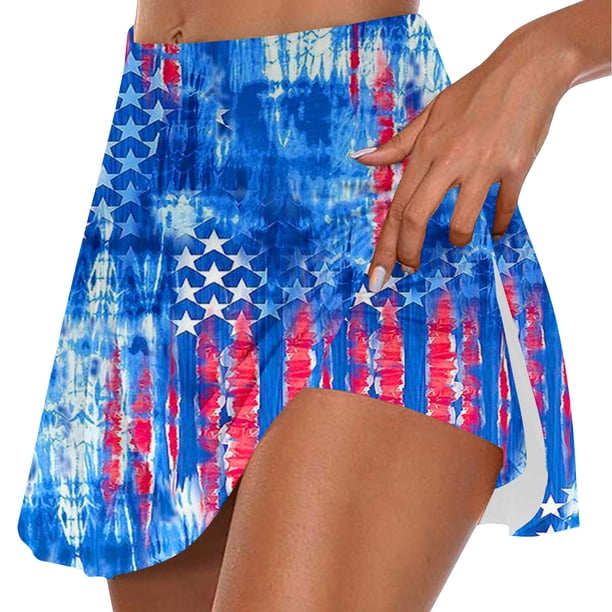 Faldas de Verano para las Mujeres Impresión Hoja Plisado Tenis Atlético Elástico Pantalones Cortos, Falso Dos Piezas Pantalones Falda para Diario
