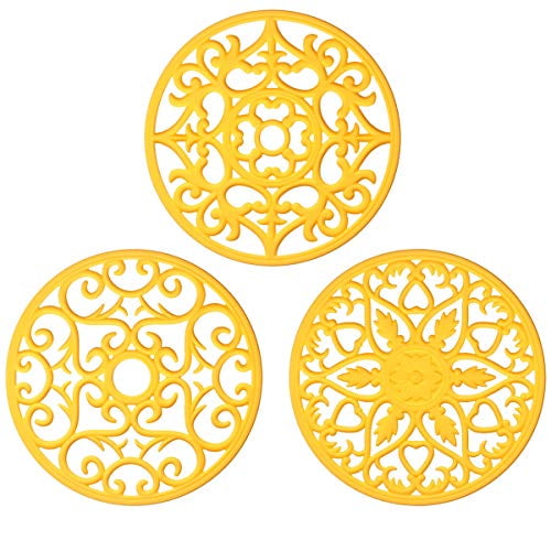 Premium Quality Insulated Flexible Durable Non Slip Coasters Hot Pads Yellow ME.FAN 3 Set Silicone Multi-Use Flower Trivet Mat 