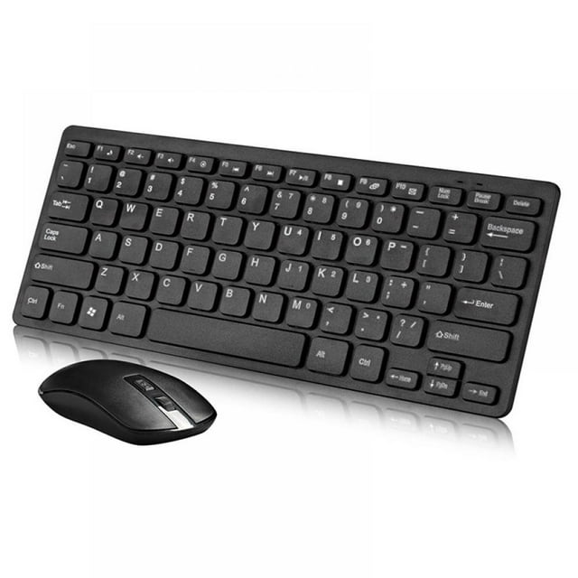 Clavier et Souris Sans Fil Silencieux 2.4G Combo Mini Multimédia Clavier Souris Taille Réelle pour Ipad Android Tablette Win PC Téléphone Noir