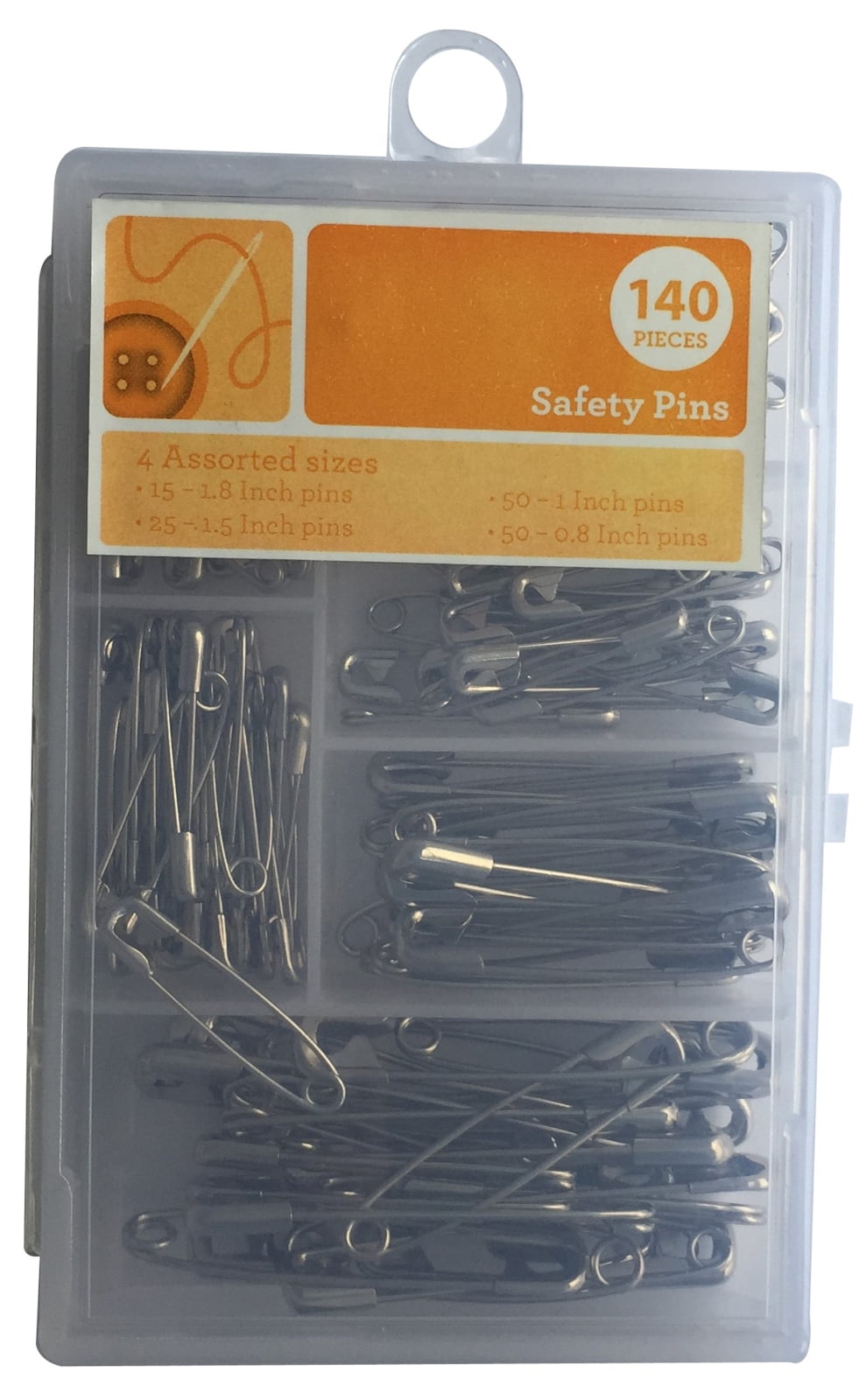 Silver Safety Pin Assortment, 140 Pieces
