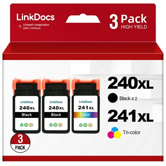240XL 241XL Ink Cartridges for Canon ink 240 and 241 for Canon 240XL and 241XL for Canon Pixma MG3620 TS5120 MG2120 MG3520 MX452 MX512 MX532 MX472 (2 Black, 1 Tri-Color)