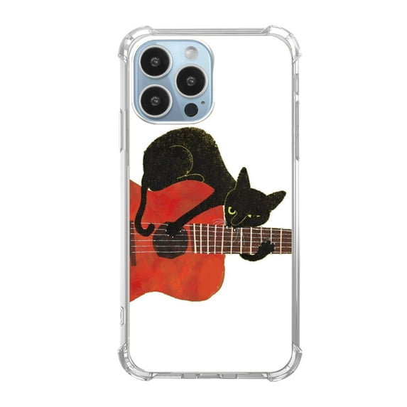 Cat with Guitar Case for iPhone 13 Pro,Aesthetic Art Design TPU Bumper Cover Case