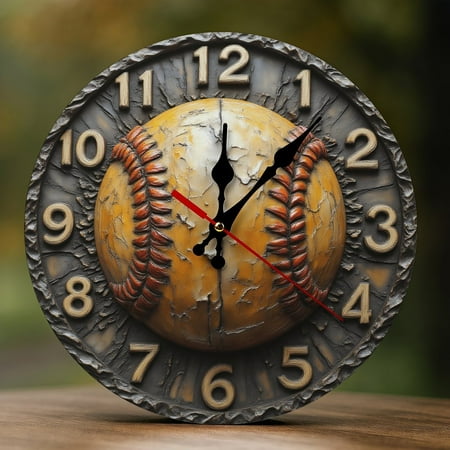 Wall Clock Decorative - Vintage Baseball Print 2D Vintage Wall Clocks Battery Operated Silent Non-Ticking for Bedroom, Living Room, Kitchen, Office, Classroom, 10 Inch
