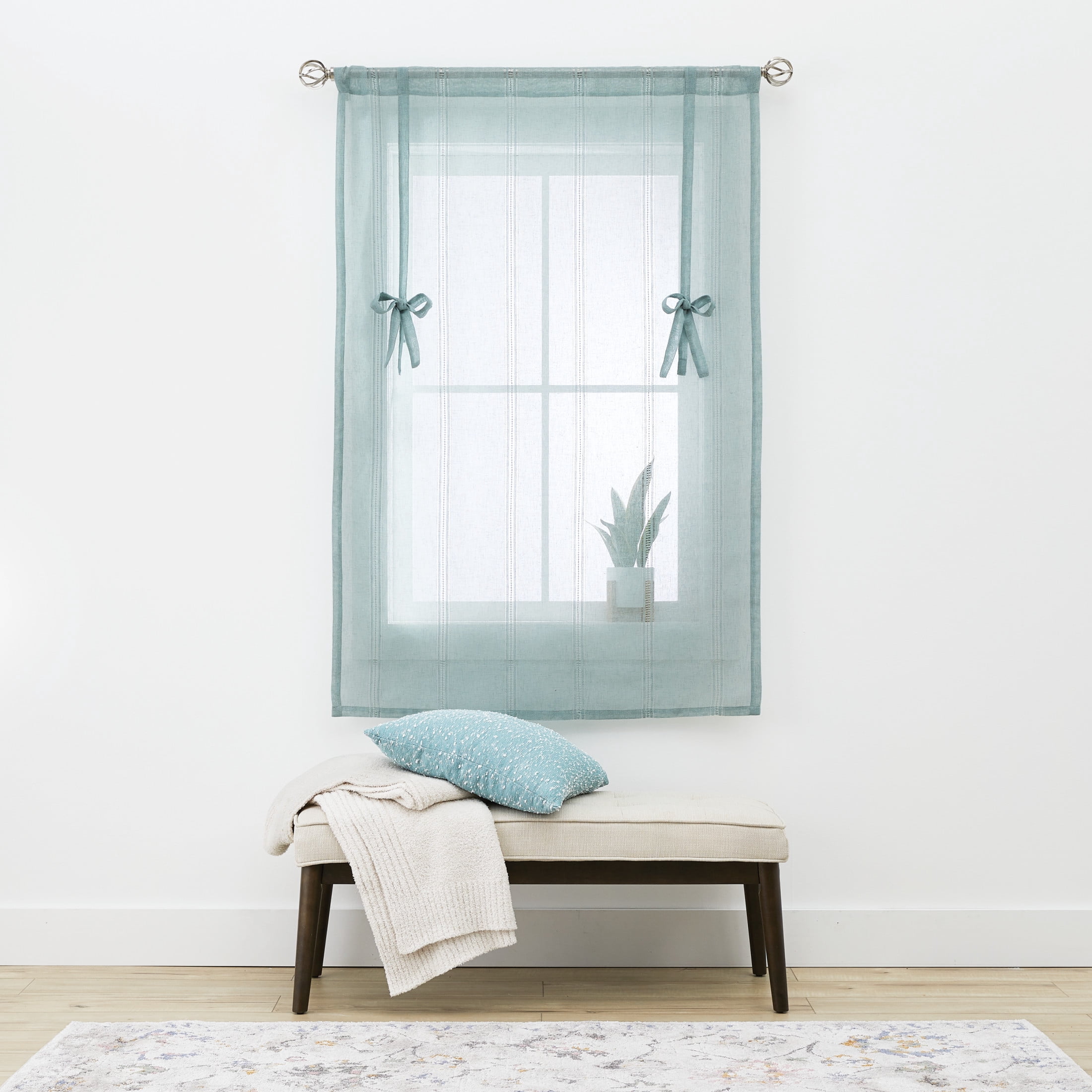(2 pack) Better Homes & Gardens Specialty Stitch Single Curtain Balloon Shade, Green River, 42 in x 63 in