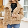 thumbnail image 4 of QATAINLAV Womens Faux Fur Coat Fleece Cropped Lapel Jacket Long Sleeve Plush Warm Thickening Coats Warm Winter Open Front Jackets, Khaki, XXL, 4 of 9