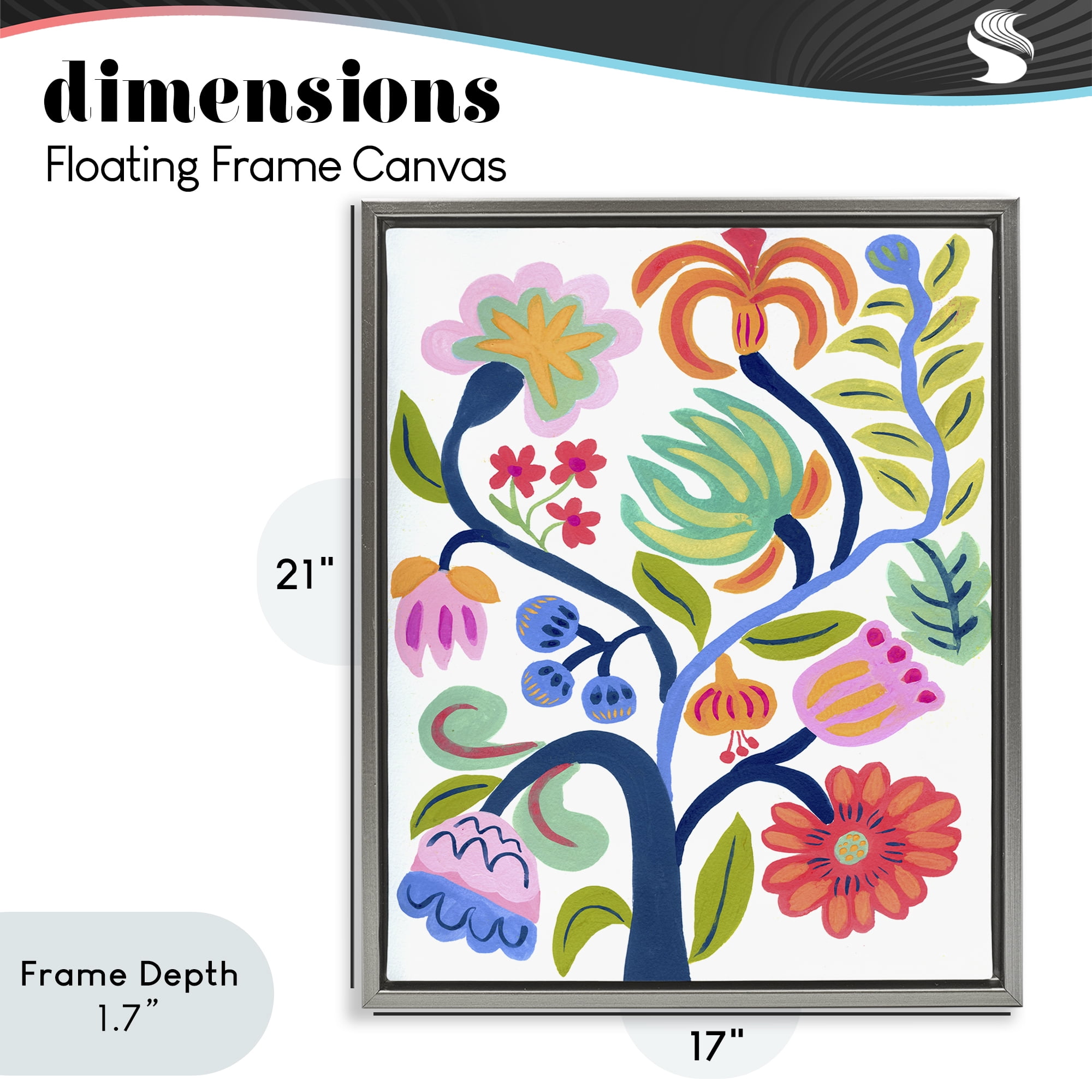 Stupell Industries Boho Blue Tree Gray Framed Floater Canvas Wall Art, design by Suzanne Allard