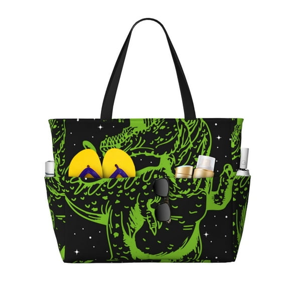 Disketp DINOSAUR IN SPACE Bolsa de Playa de Gran Capacidad, Bolso Impermeable y a Prueba de Arena para Mujer, Ideal para Playa, Piscina y Natación