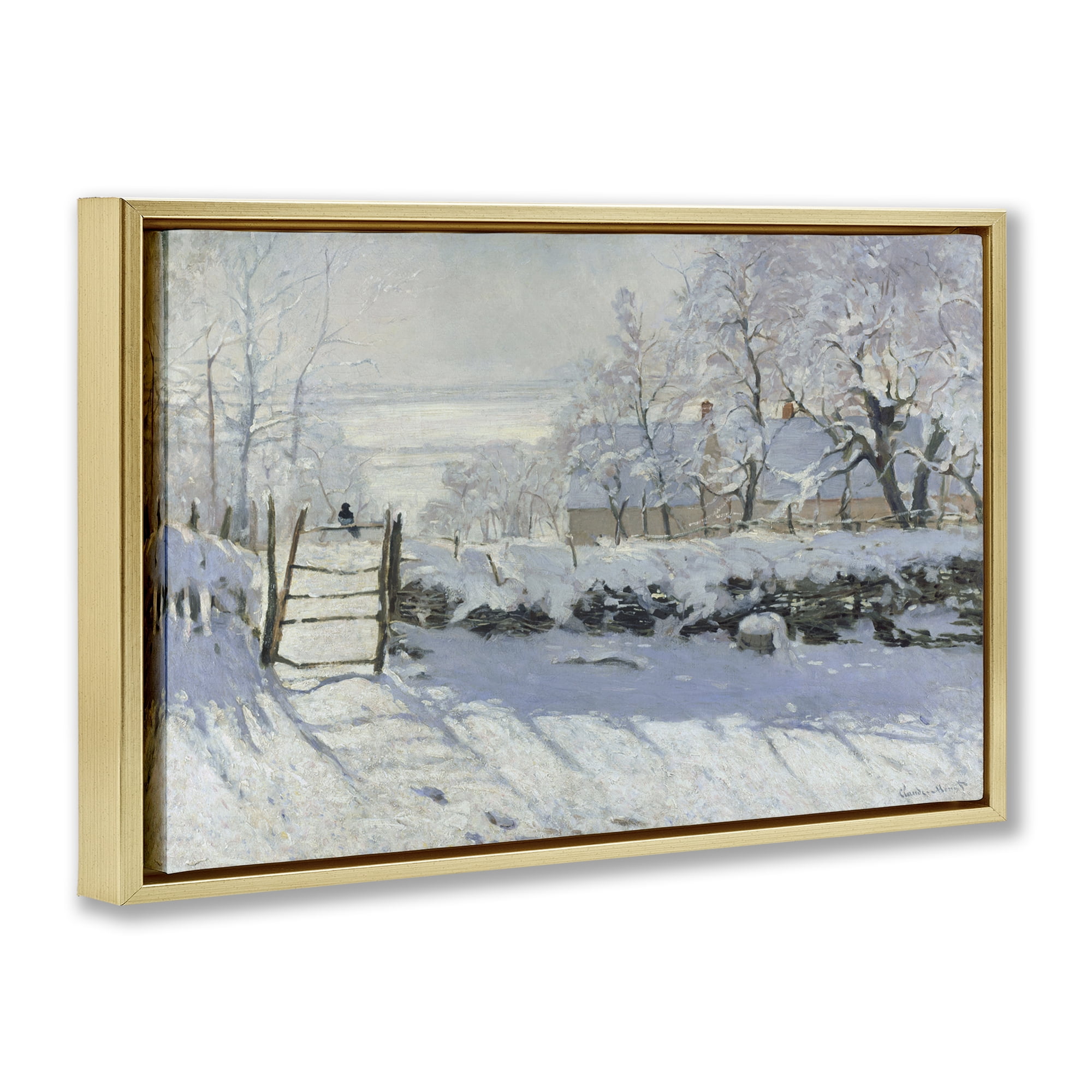 Stupell Industries Classic Monet The Magpie Landscape & Nature Painting Gold Floater Framed Canvas Art Print Wall Art, 31 x 21